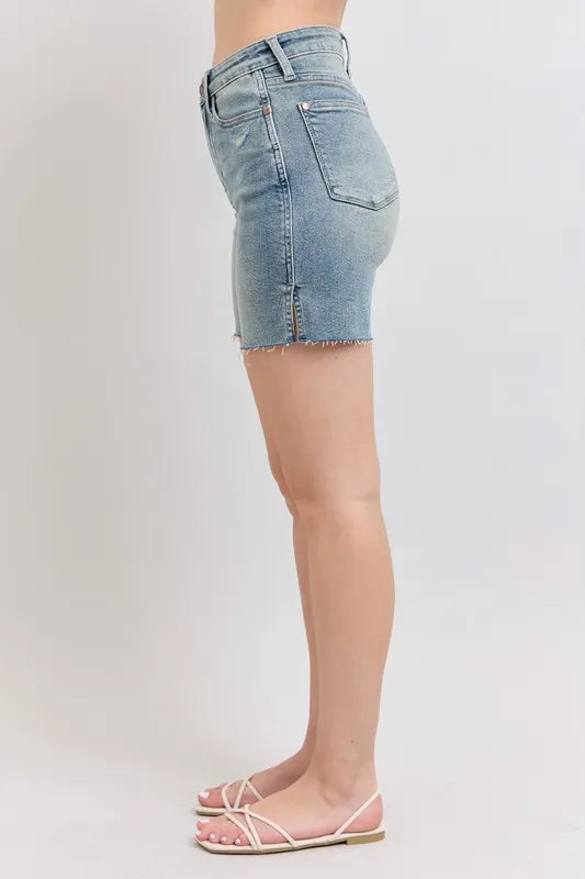 Judy Blue Medium Washed High Waist Vintage Wash Side Slit Denim Shorts