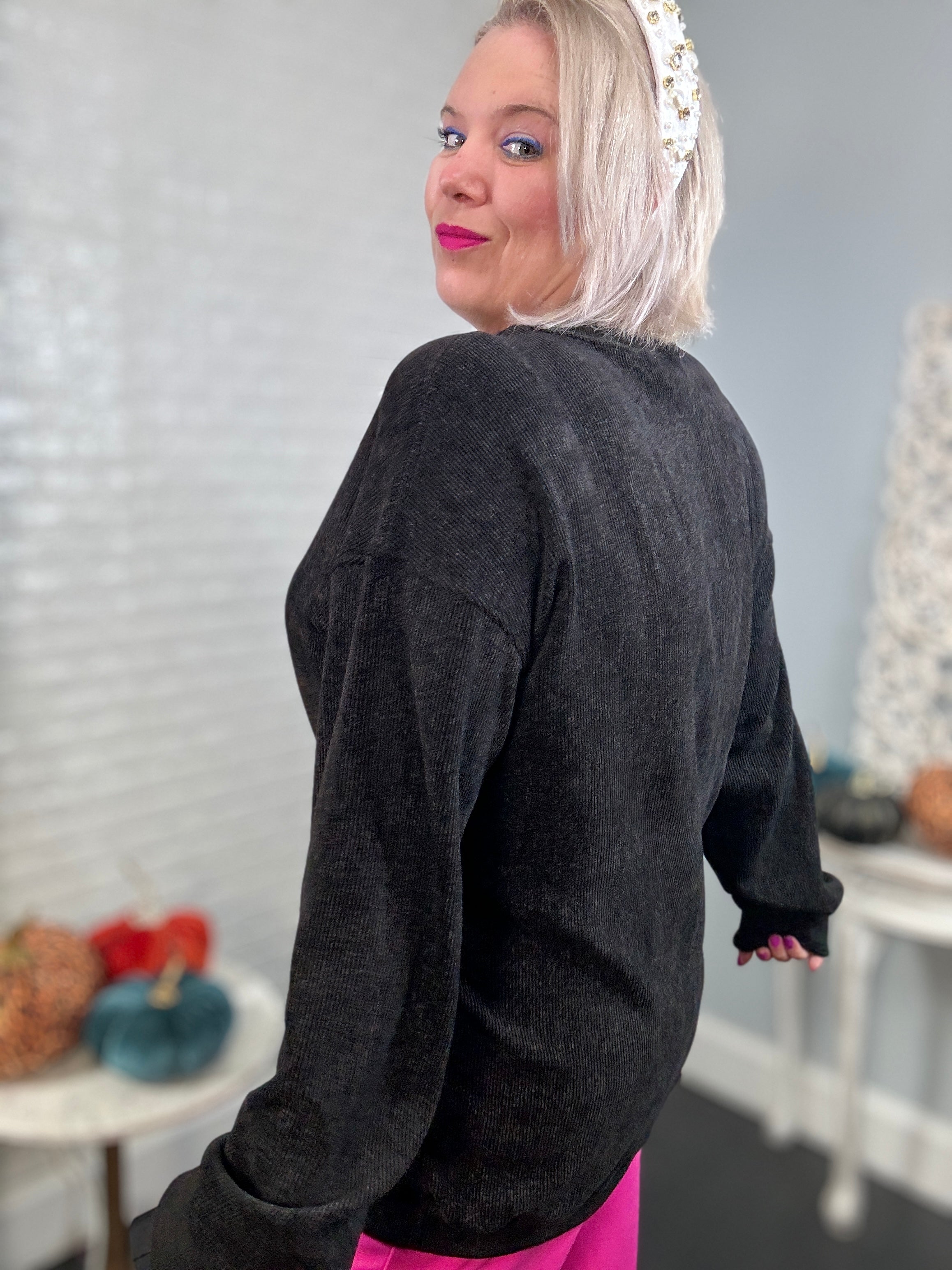 Ruby Idol Pink Sequin Nutcracker Ribbed Round Neck Long Sleeve Sweatshirt Shirts & Tops