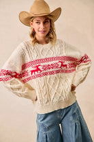 BiBi Christmas Theme Patterned Cable Knit Sweater
