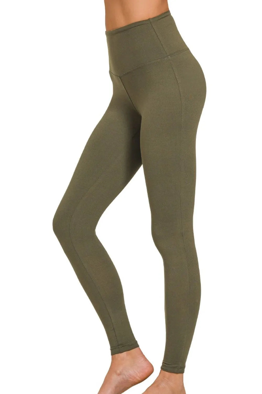Zenana Dark Olive Premium Microfiber Wide Waistband Leggings DK OLIVE