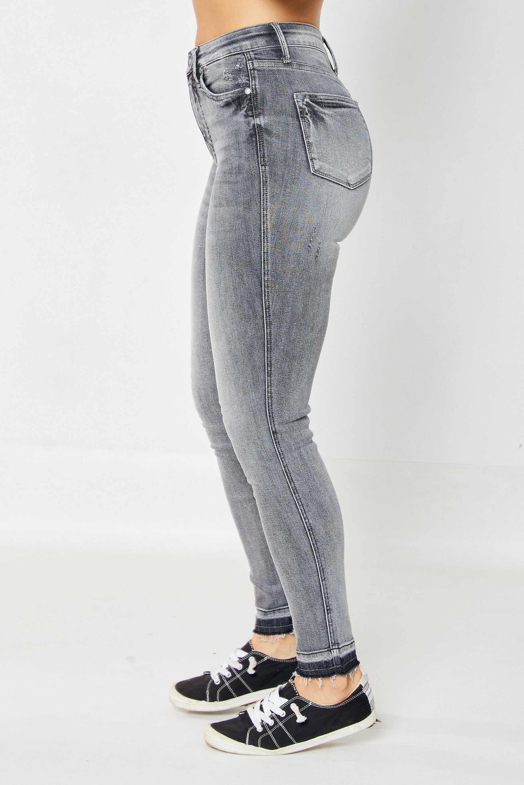 Judy Blue Hadley High Rise Tummy Control Release Hem Skinny Jeans In Washed Out Gray Womens