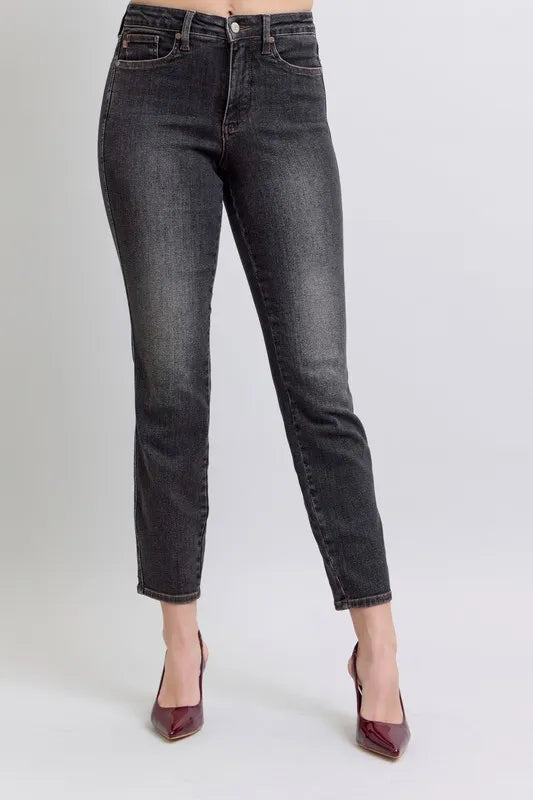Judy Blue Black Mid Rise Tummy Control Slim Jeans