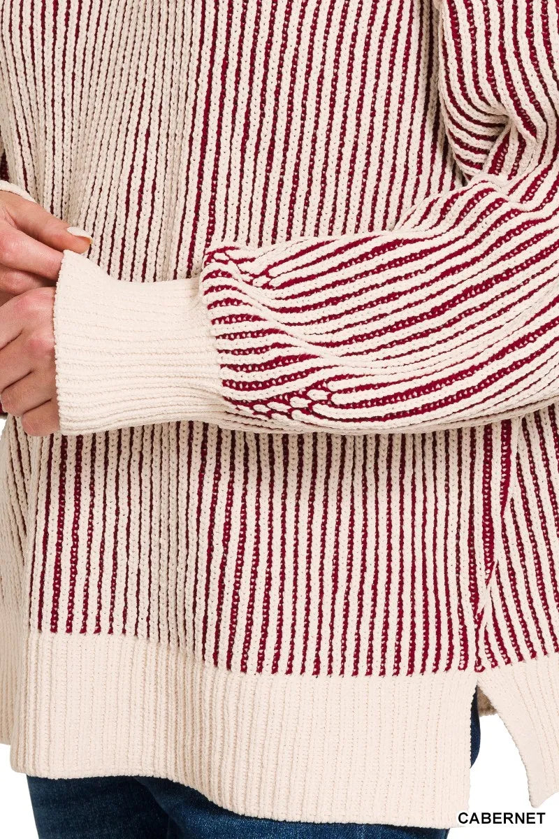 Zenana Cabernet Two Tone Crewneck Sweater