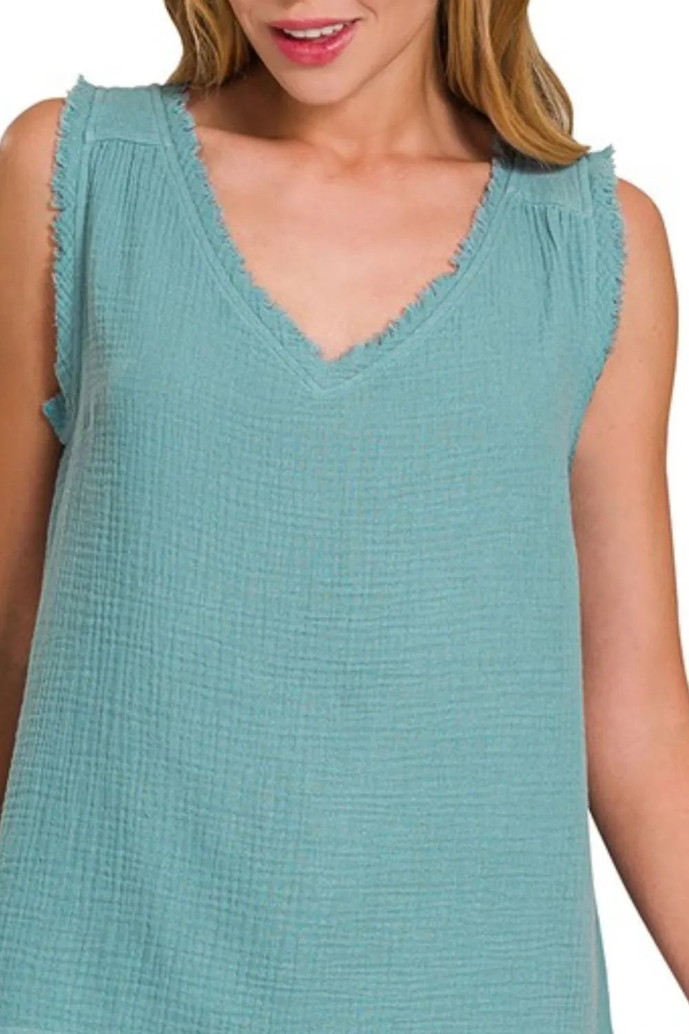 Zenana Double Gauze Raw Edge V-Neck Tank