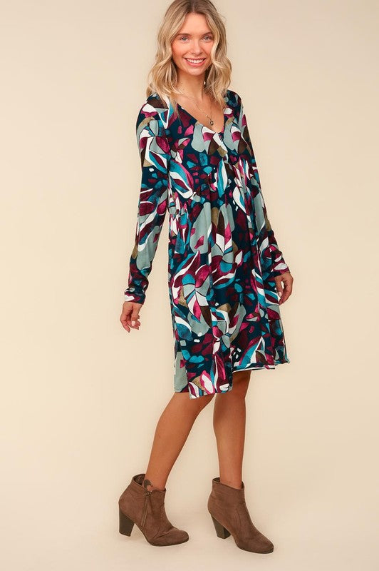 Haptics Navy Empire Waist Abstract Print Dress