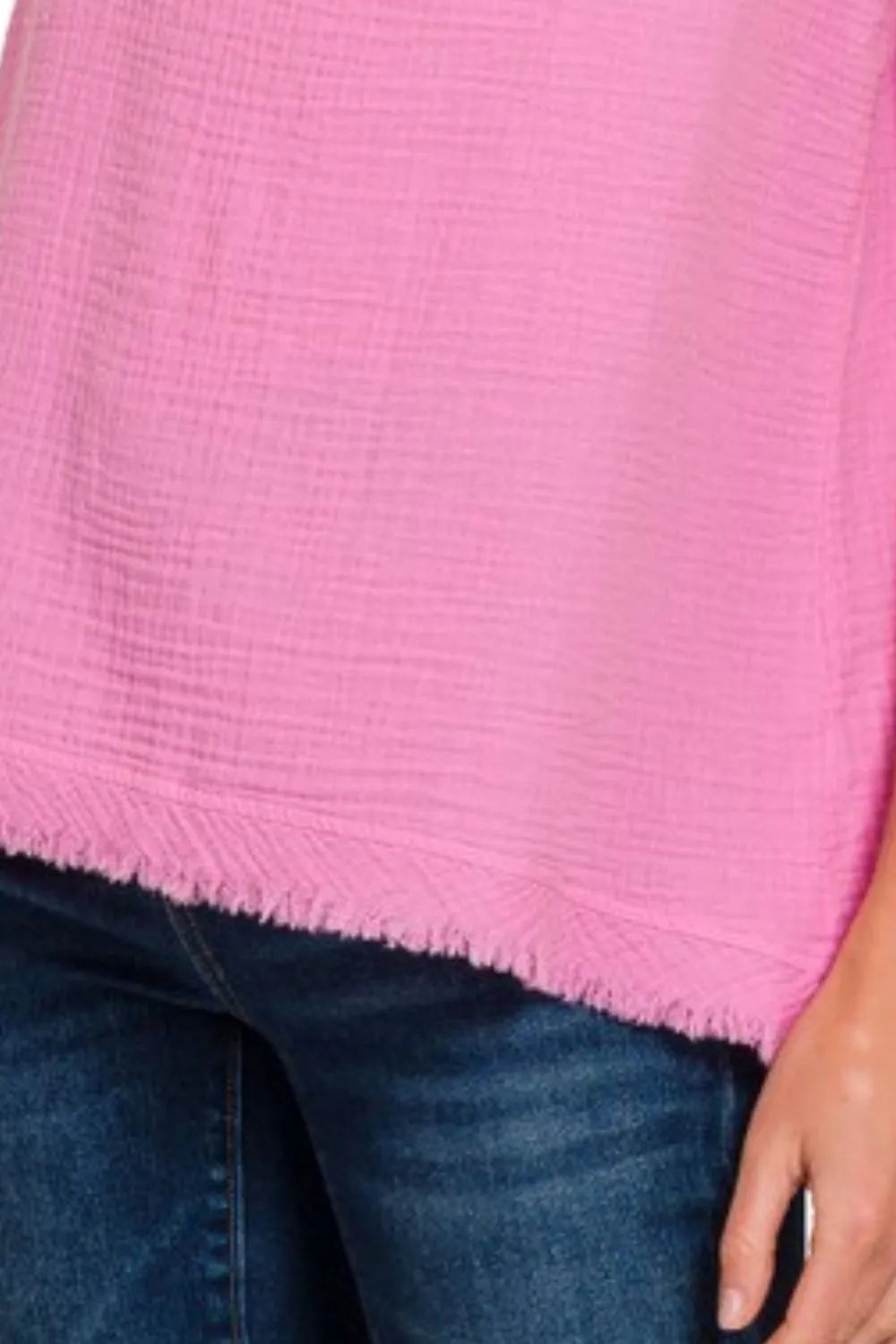 Zenana Candy Pink Double Gauze Raw Edge V-Neck Tank