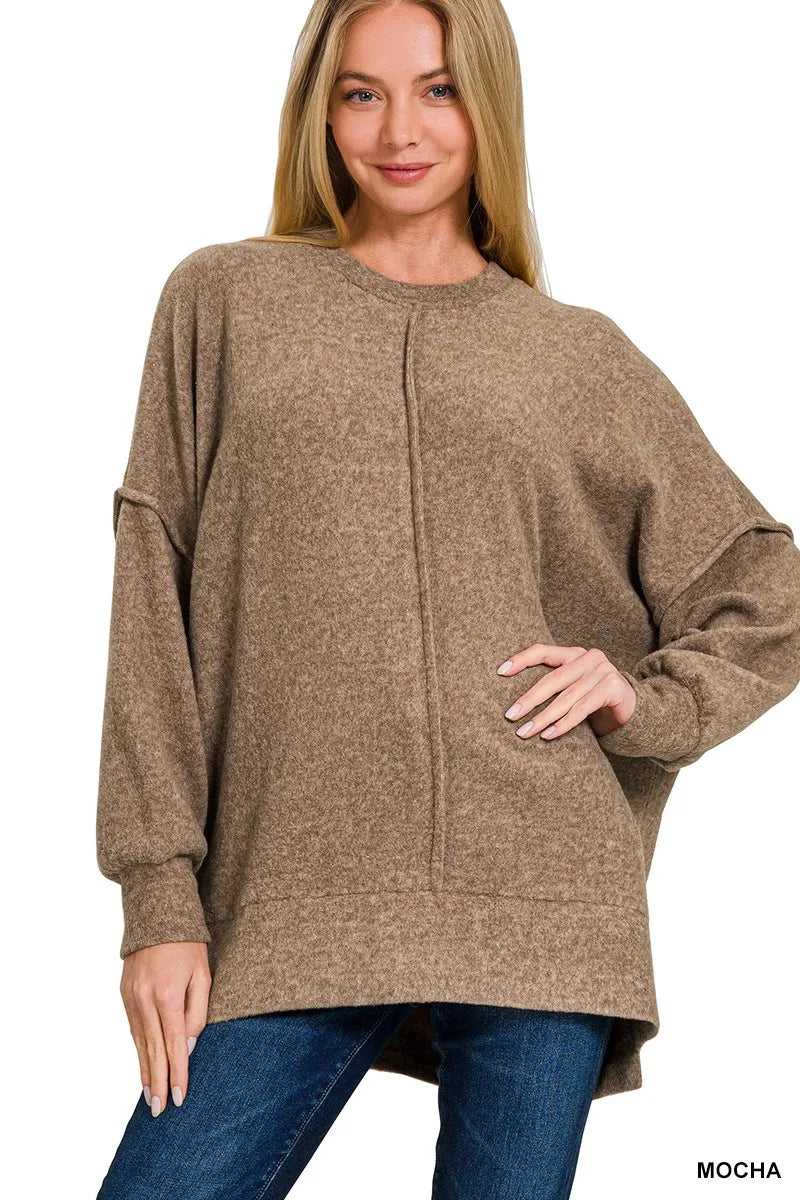 Zenana Mocha Brushed Melange Hacci Oversized Sweater