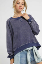 Umgee Navy Mineral Wash French Terry Sweatshirt Navy
