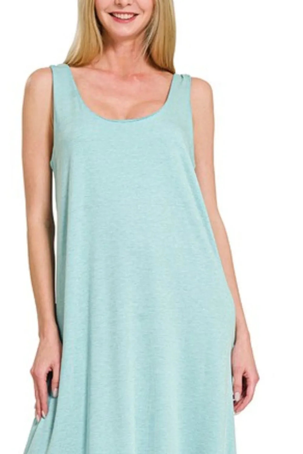 Zenana Dusty Teal French Terry Twisted Strap Midi Dress