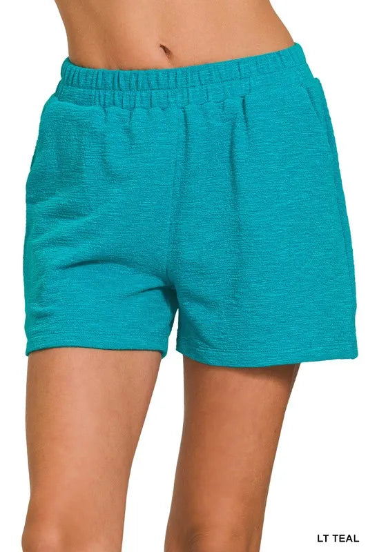 Zenana Light Olive Cotton Slub Shorts