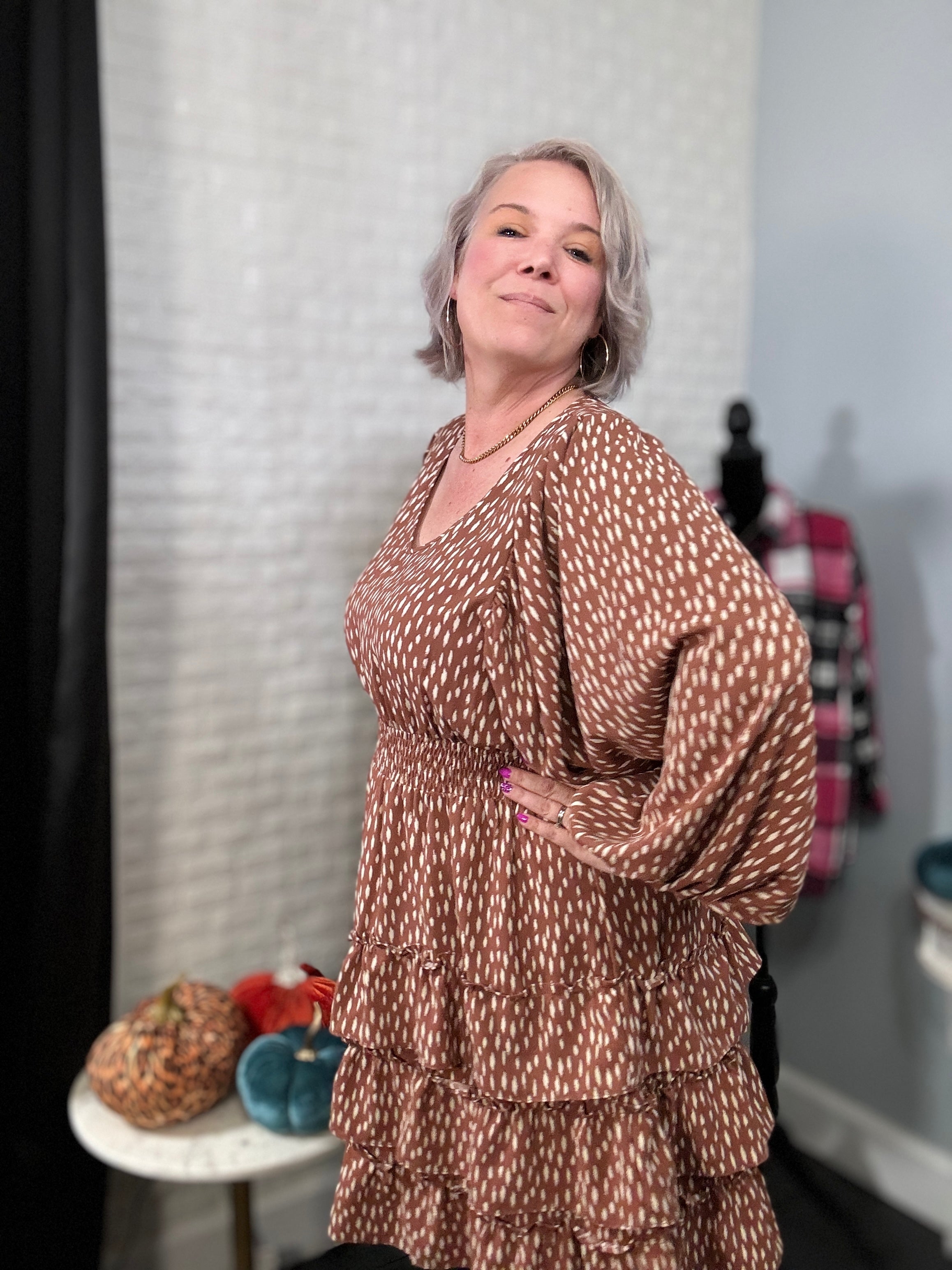 Haptics Feminine Flair Terracotta Leopard Print Ruffle Tiered Dress Final Sale Dresses