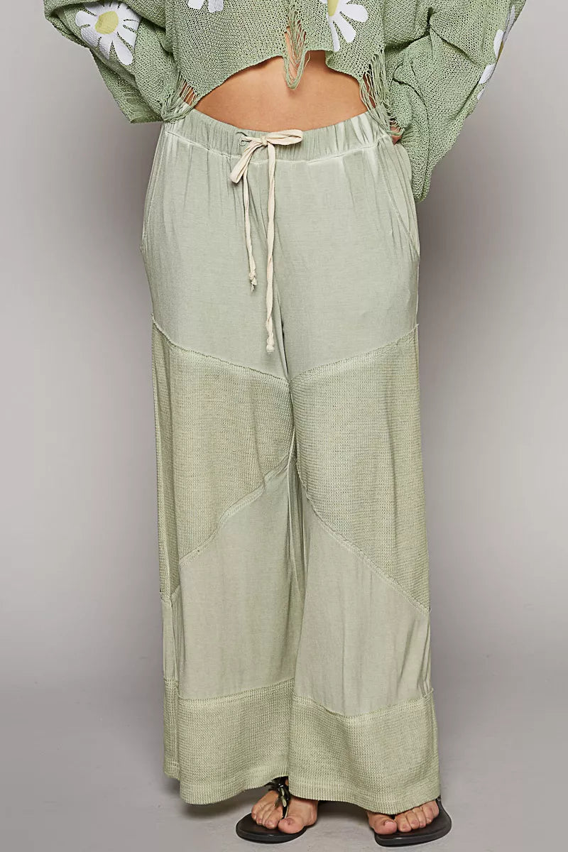 POL Desert Sage Elastic Waistband Wide Leg Pants with Drawstring DESERT SAGE