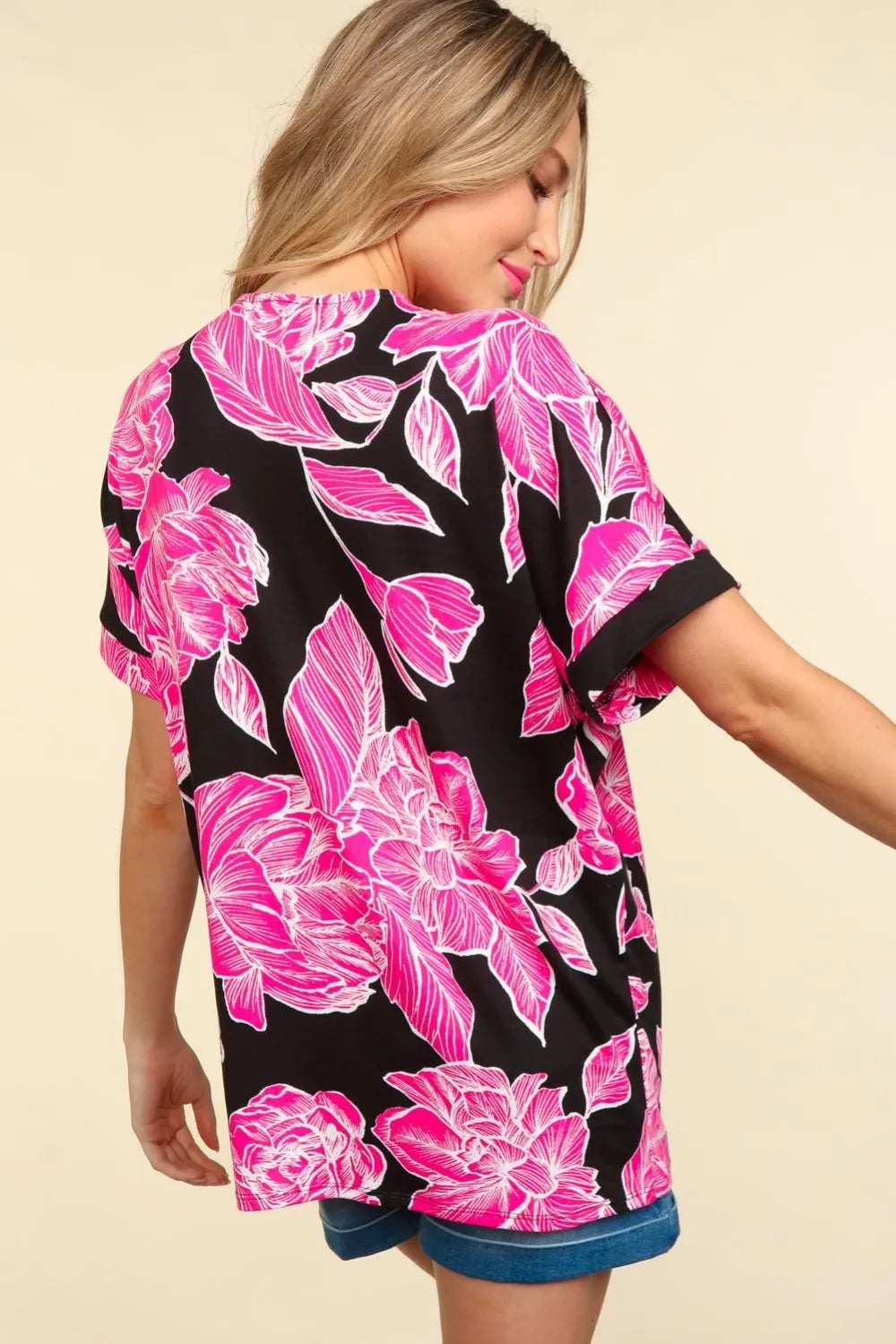 Haptics Black Floral Drop Shoulder T-Shirt
