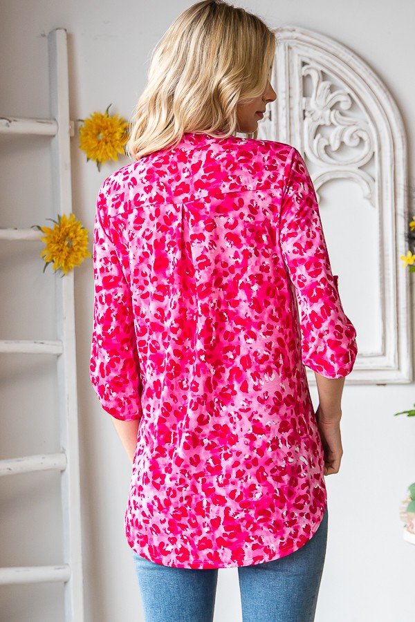 Heimish Mandarin Collar Pink Multi Color Animal Top