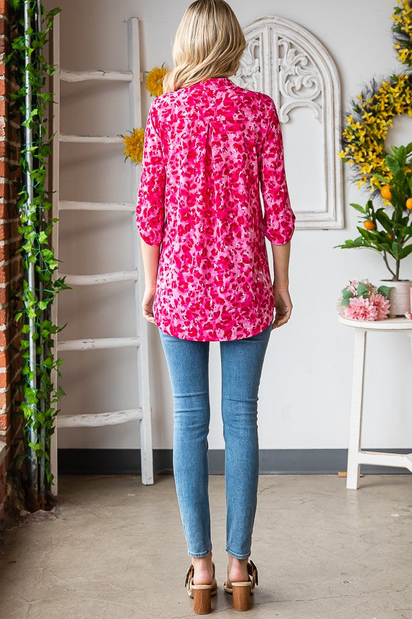 Heimish Mandarin Collar Pink Multi Color Animal Top