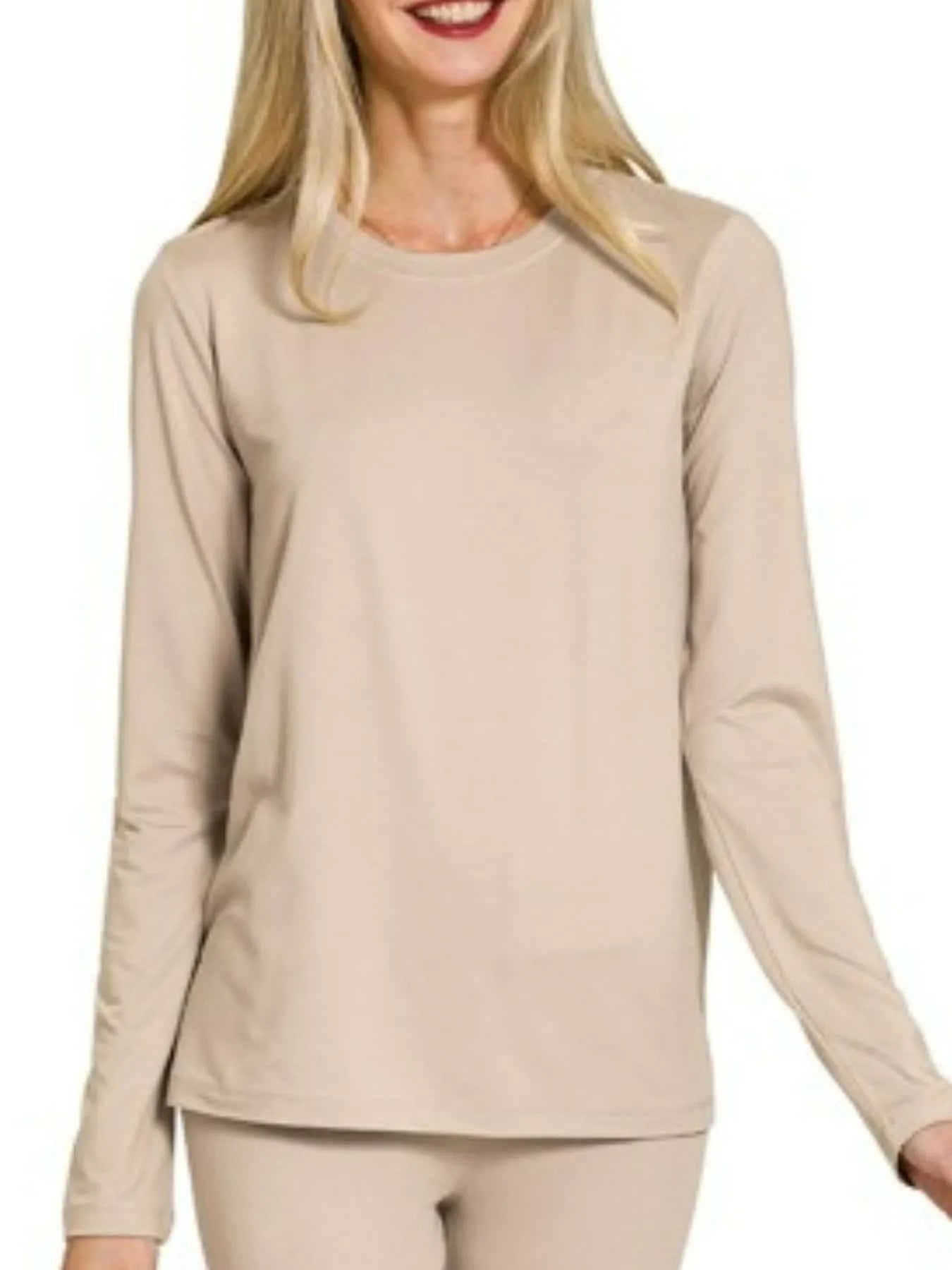 Zenana Ash Mocha Microfiber Round Neck Top and Leggings Set