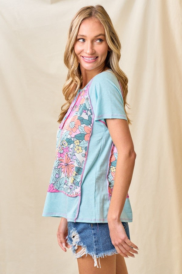 Lovely Melody Veronica's Floral Top in Aqua