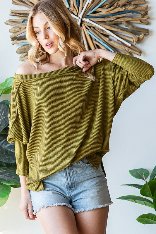 Reborn J Long Sleeve Loose Fit Top in Green Moss