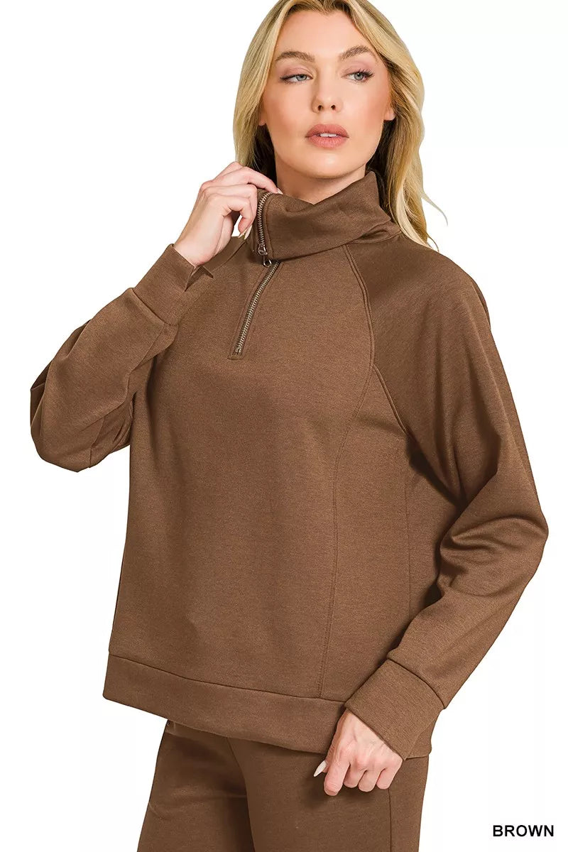 Zenana Scuba Half Zip Sweatshirts and Joggers Set