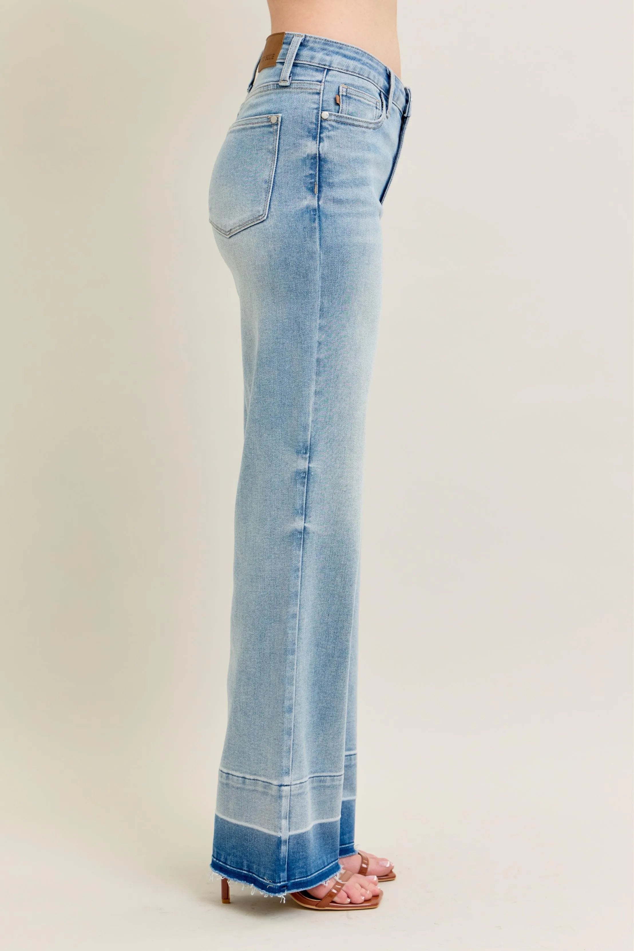 Judy Blue Light Washed Mid-rise Release Hem Wide Leg Jeans