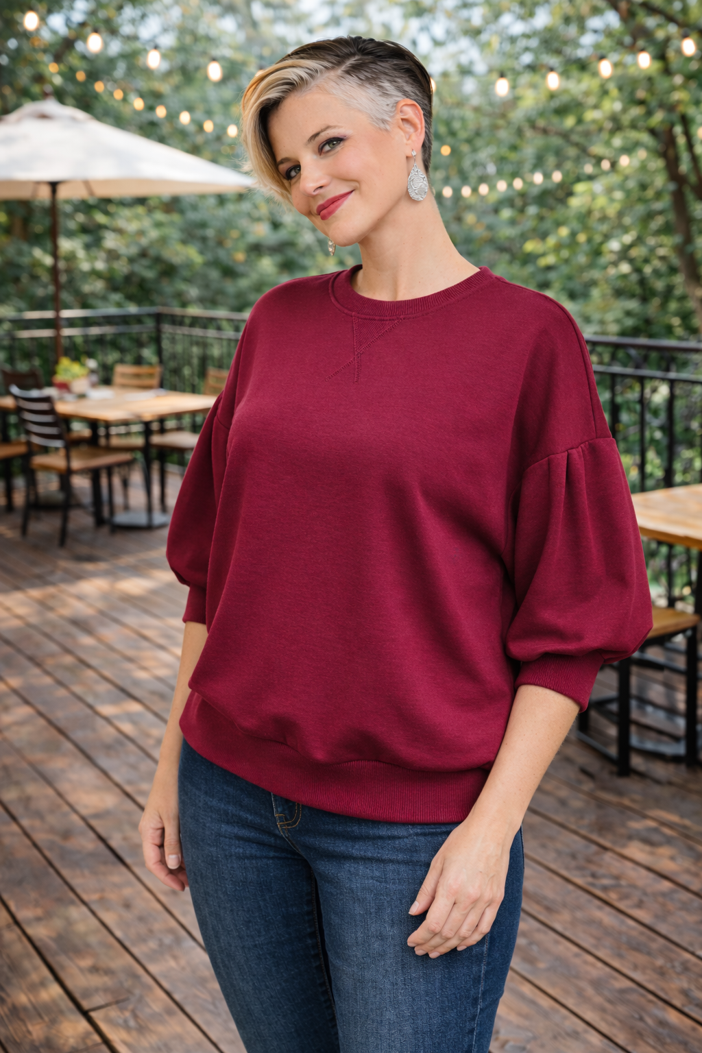 Zenana Cabernet Scuba Dolman Sleeve Sweatshirt