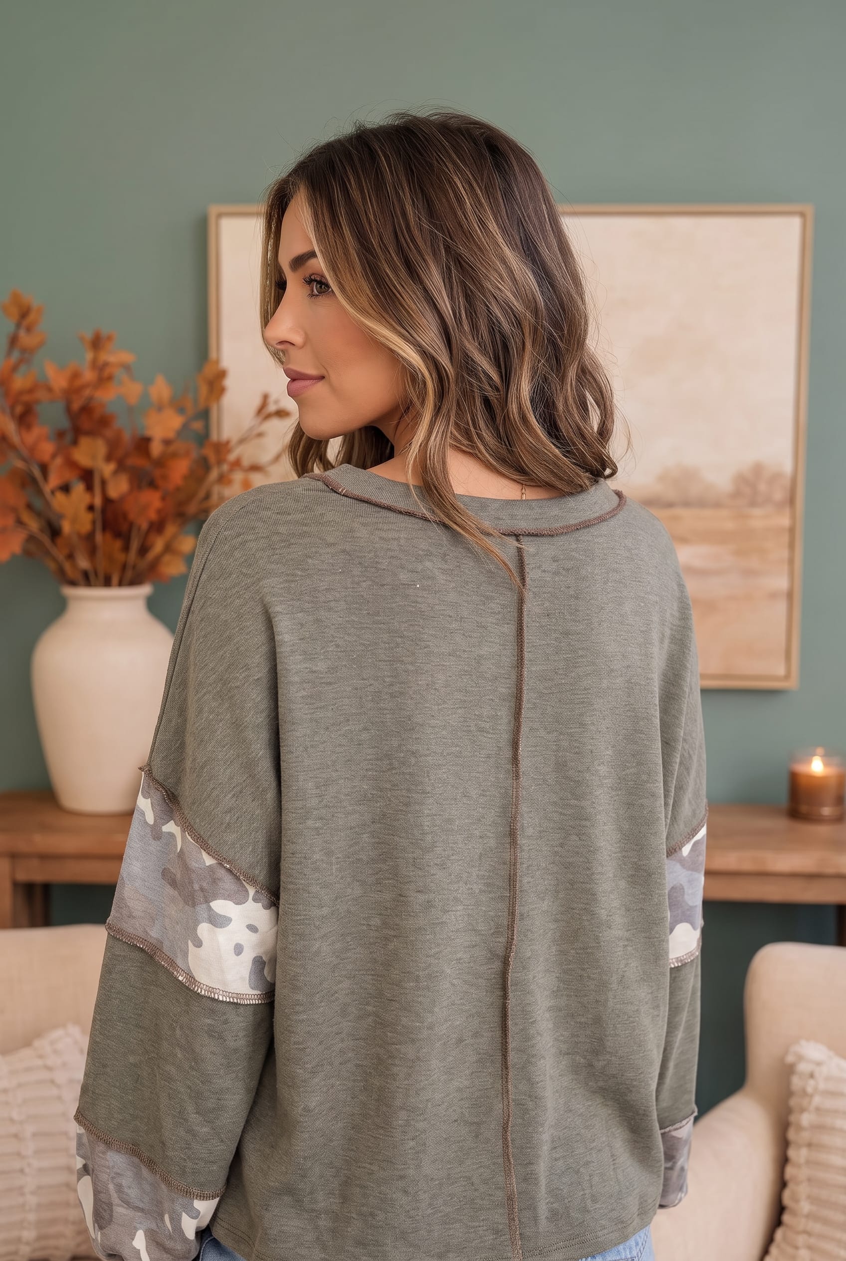 Haptics Cozy Camo Color Block Pullover