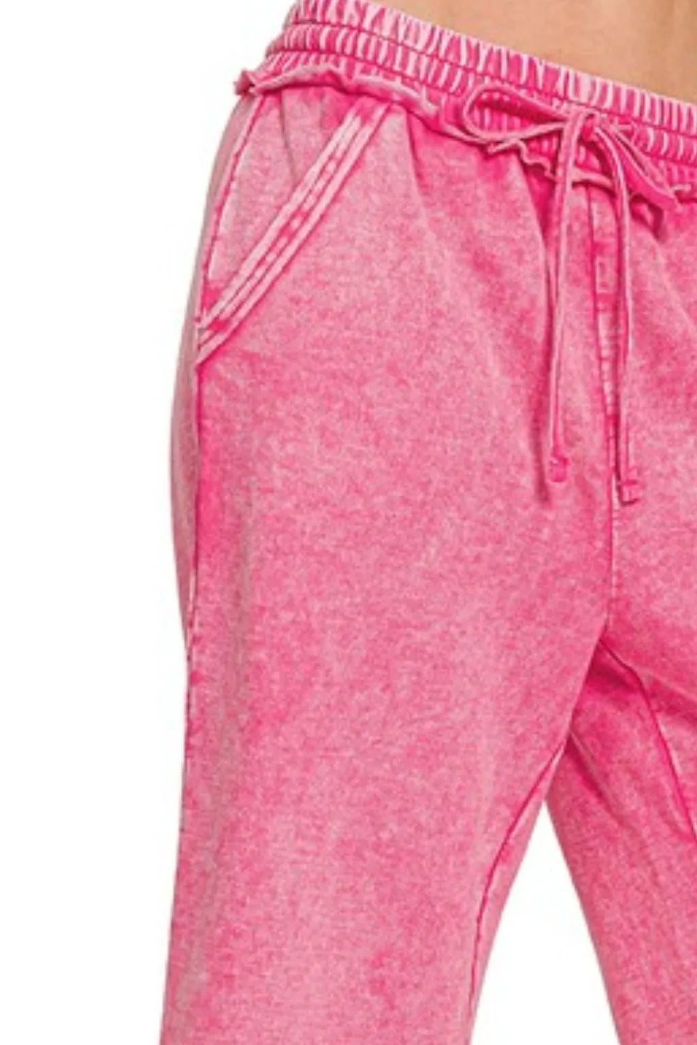 Zenana Hot Pink Washed French Terry Palazzo With Pockets