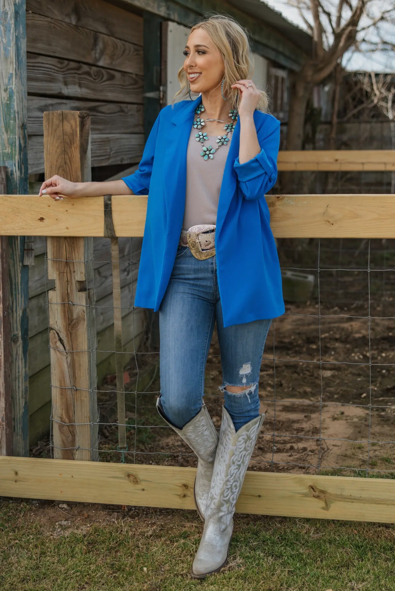 Andree by Unit I'm Really That Gal Open Front Blazer in Royal Blue Womens