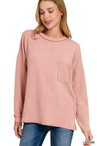 Zenana Ruby Long Sleeve Drop Shoulder Rib Top