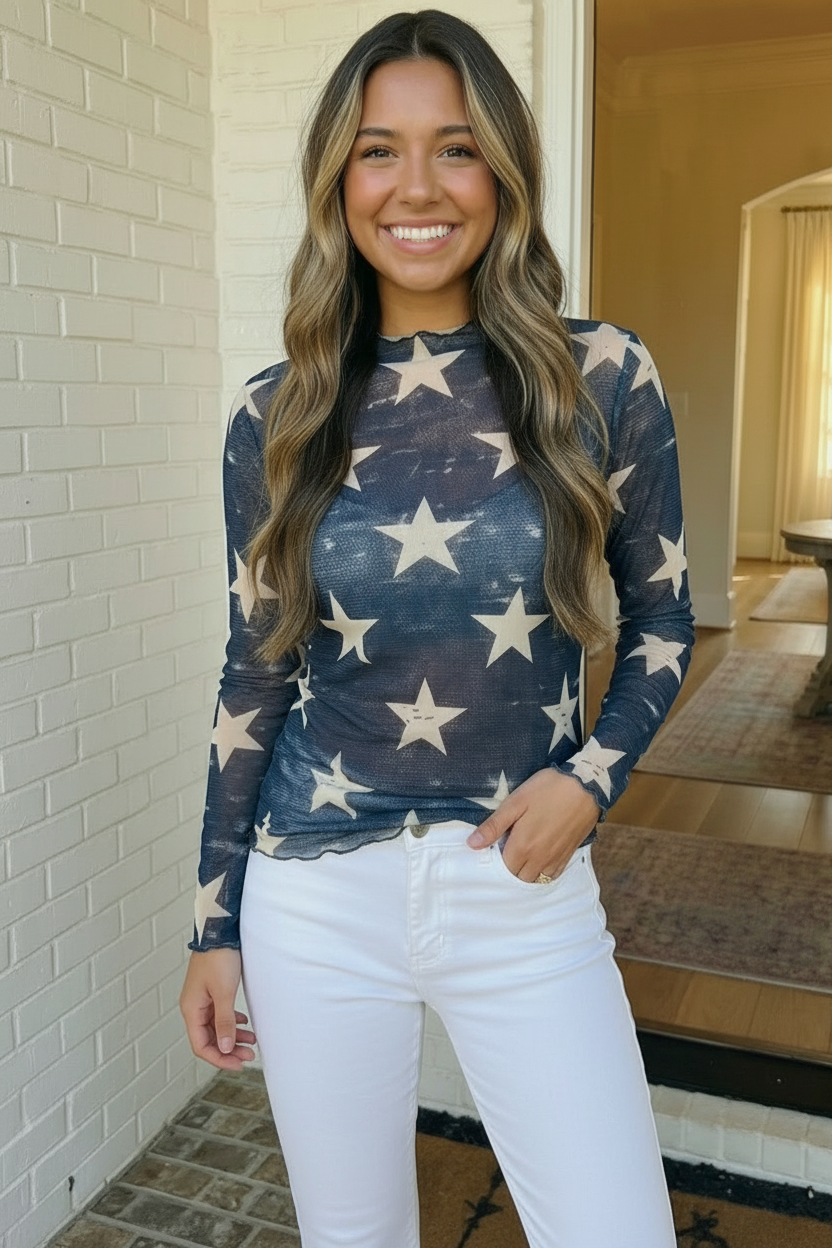 Haptics Star Gazer Long Sleeve Mesh Top