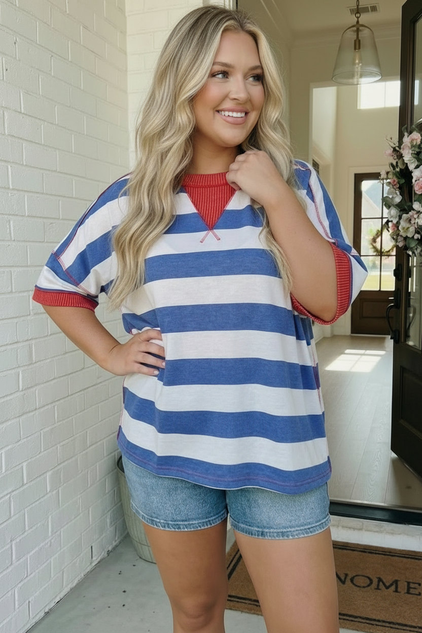 Haptics Stripe Patriotic Multi Media Mix Top