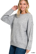 Zenana Heather Gray Melange Front Seam Round-Neck Sweater