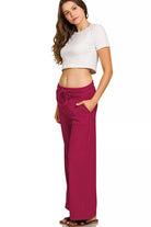Zenana Cabernet Ribbed Round Neck Pullover and Drawstring Pants Set