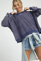 Umgee Navy Mineral Wash French Terry Sweatshirt
