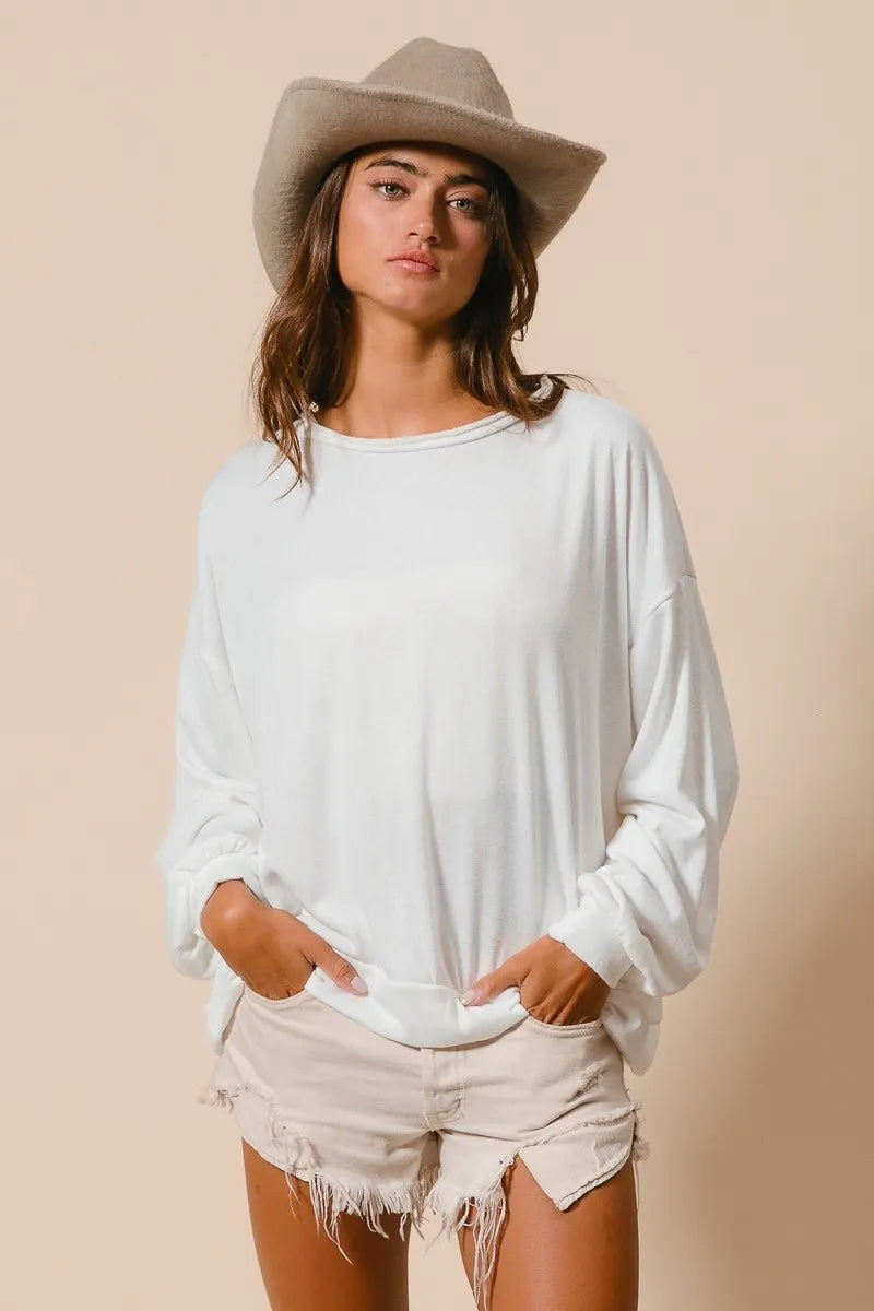BiBi Ivory Loop Terry Pull Over With Cut Edge Band