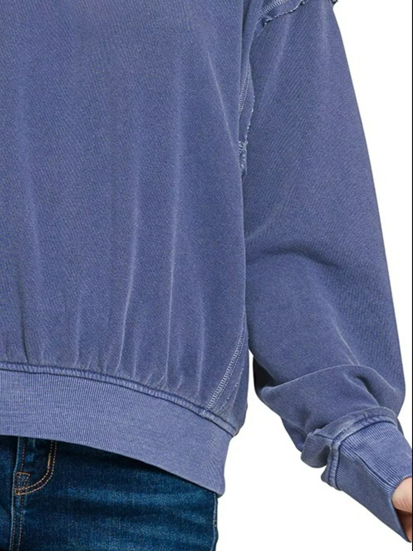 Zenana Light Navy Soft Fleece Pigment Dye Round Neck Pullover