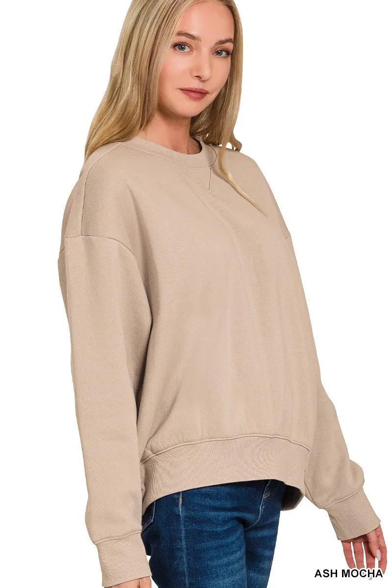 Zenana Ash Mocha Fleece Long Sleeve Sweatshirts & Shorts Set
