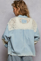 POL Printed Woven Mix Raw Hem Jacket with Lace Detail