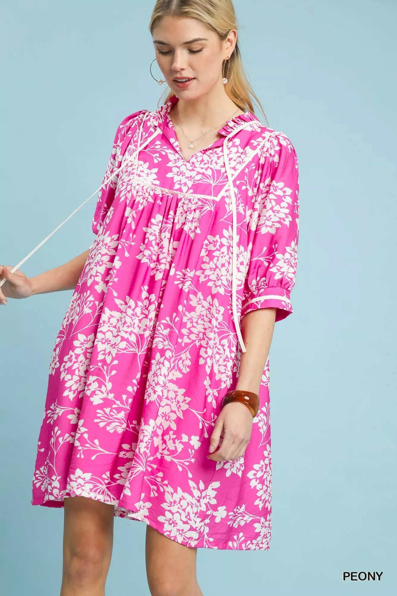 Umgee Peony Floral Babydoll Dress with Pockets PEONY