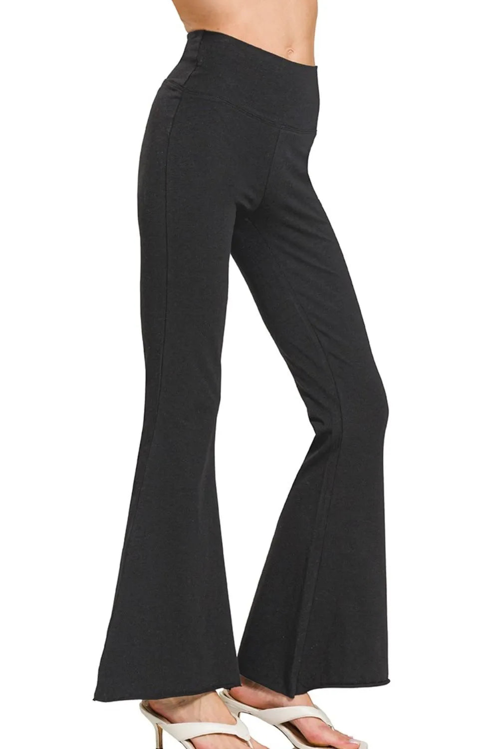 Zenana Black Raw Edge Hem Flare Yoga Pants