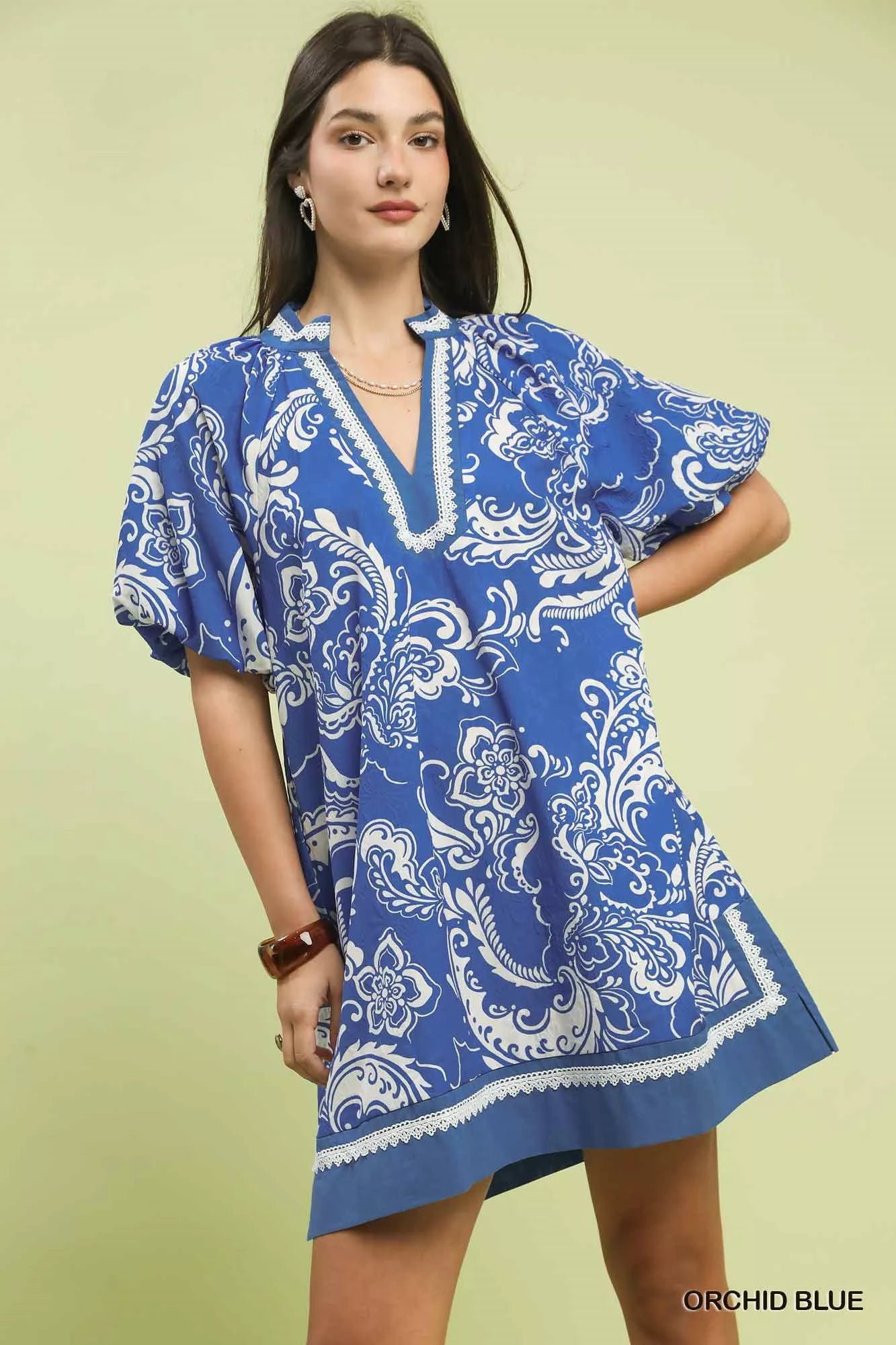 Umgee Orchid Blue Jacquard Two Tone Mini Dress ORCHID BLUE