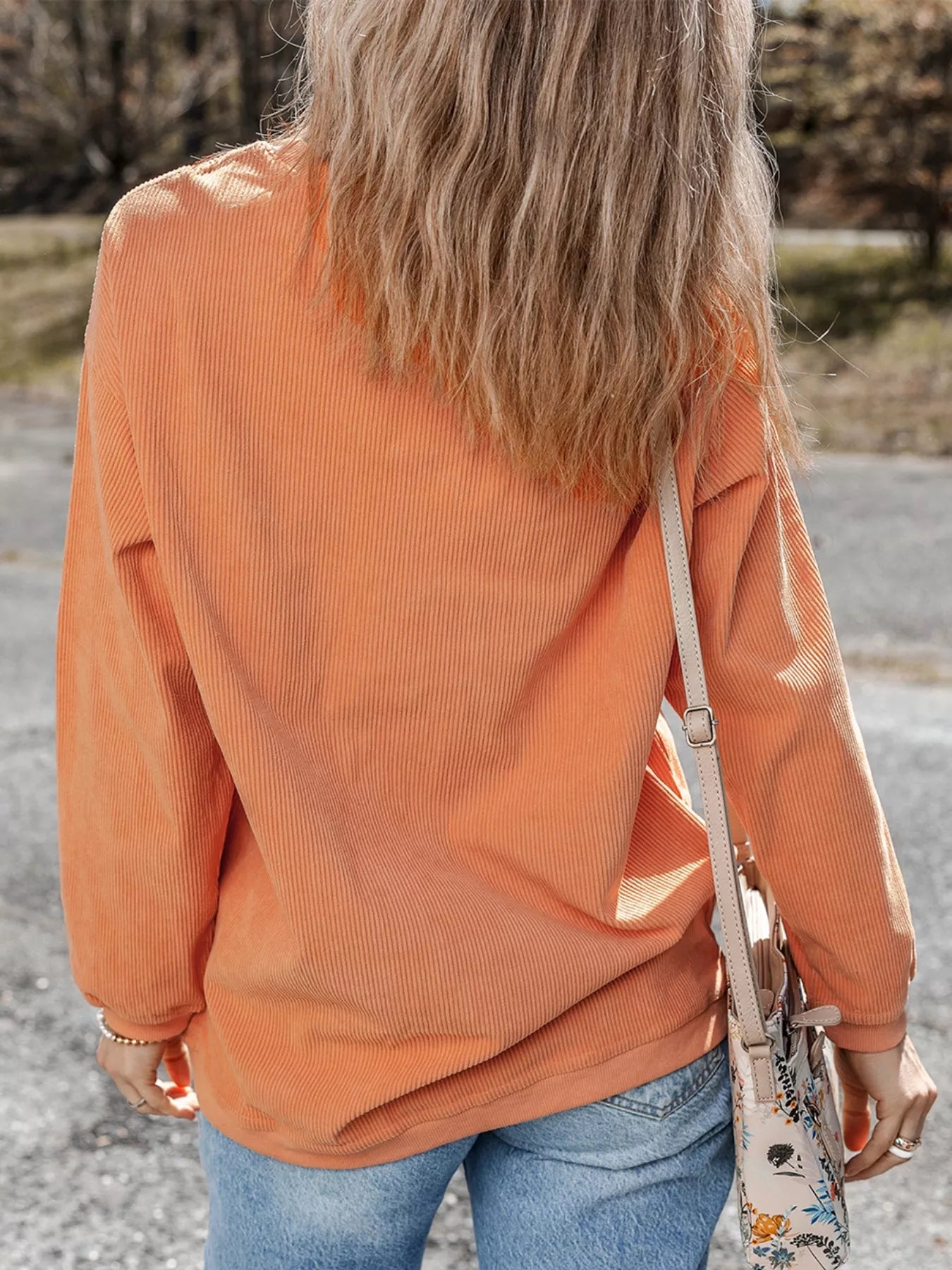 Preorder: Tangerine Halloween Sequined Pumpkin Ribbed Round Neck Sweatshirt