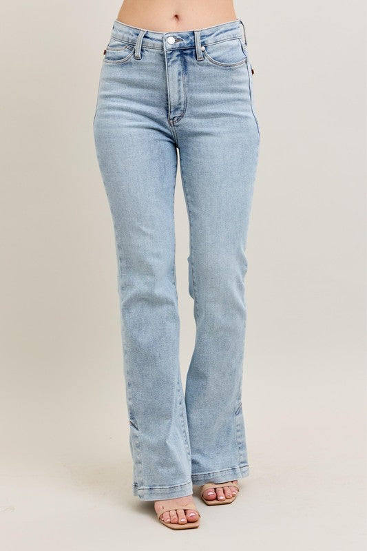 Judy Blue Light Washed Tummy Control Vintage Wash Side Slit Slim Boot Jeans