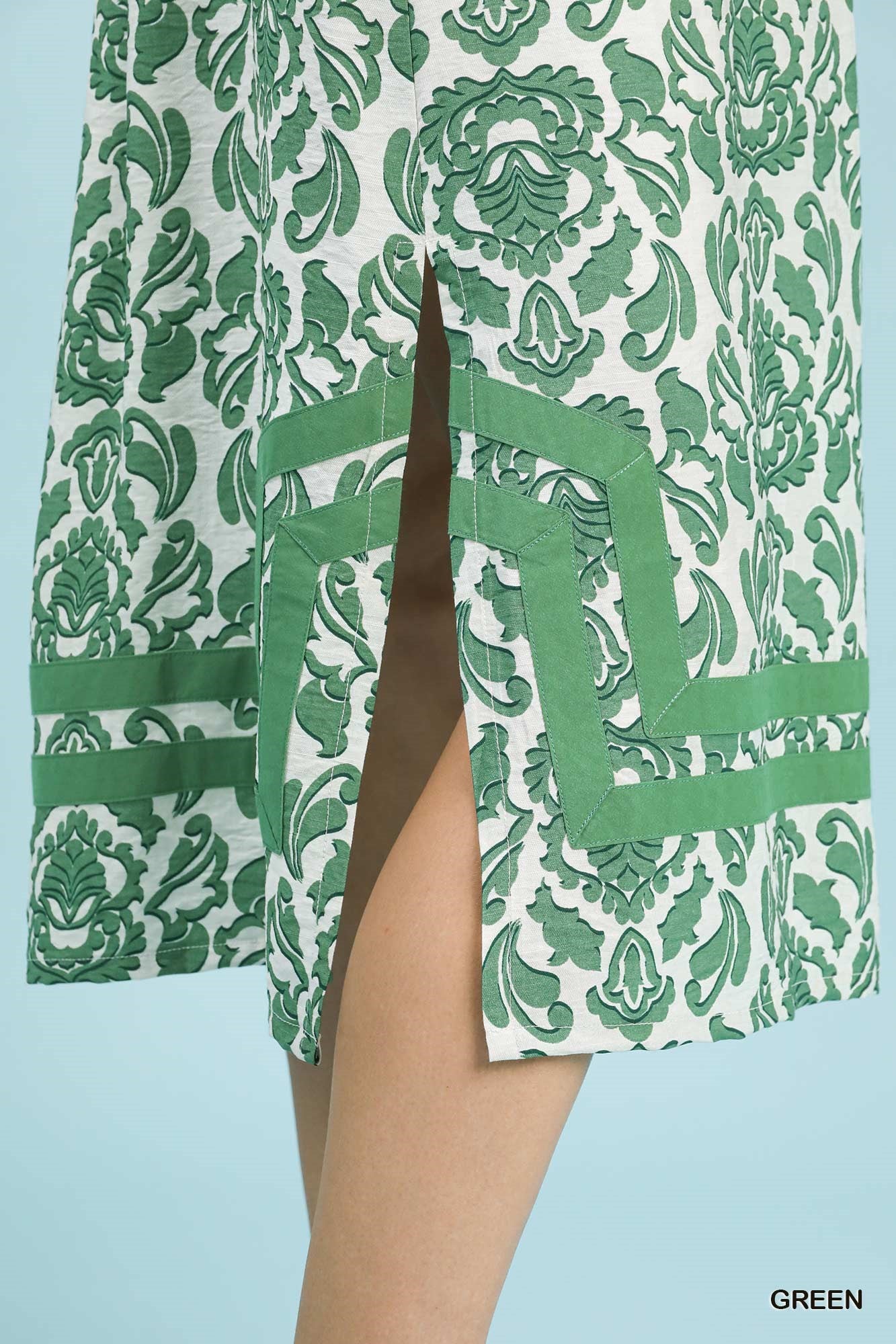 Umgee Green Abstract Two Tone Print Midi Dress