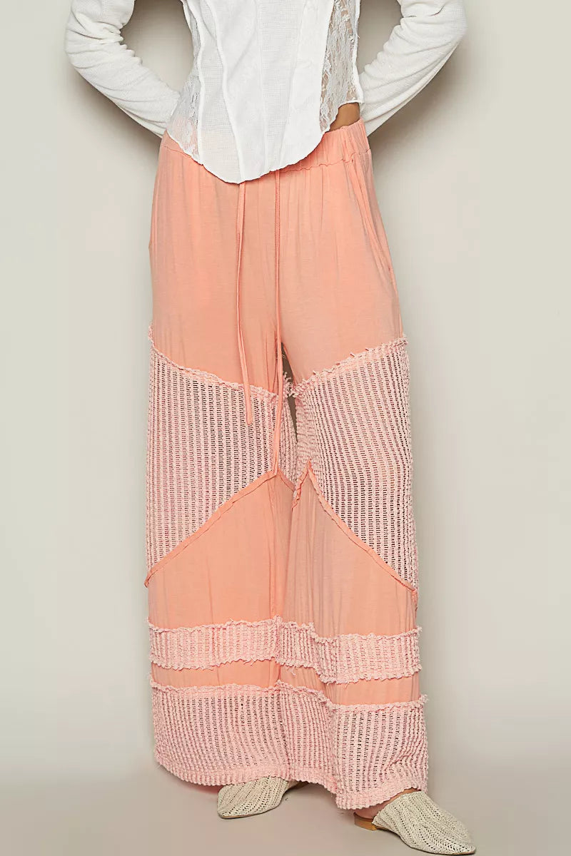 POL Coral Orange Drawstring Elastic Waistband Wide-Leg Pants CORAL ORANGE