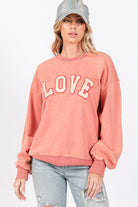 SAGE + FIG Pink Orange LOVE Path Applique Drop Shoulder Sweatshirt Shirts & Tops