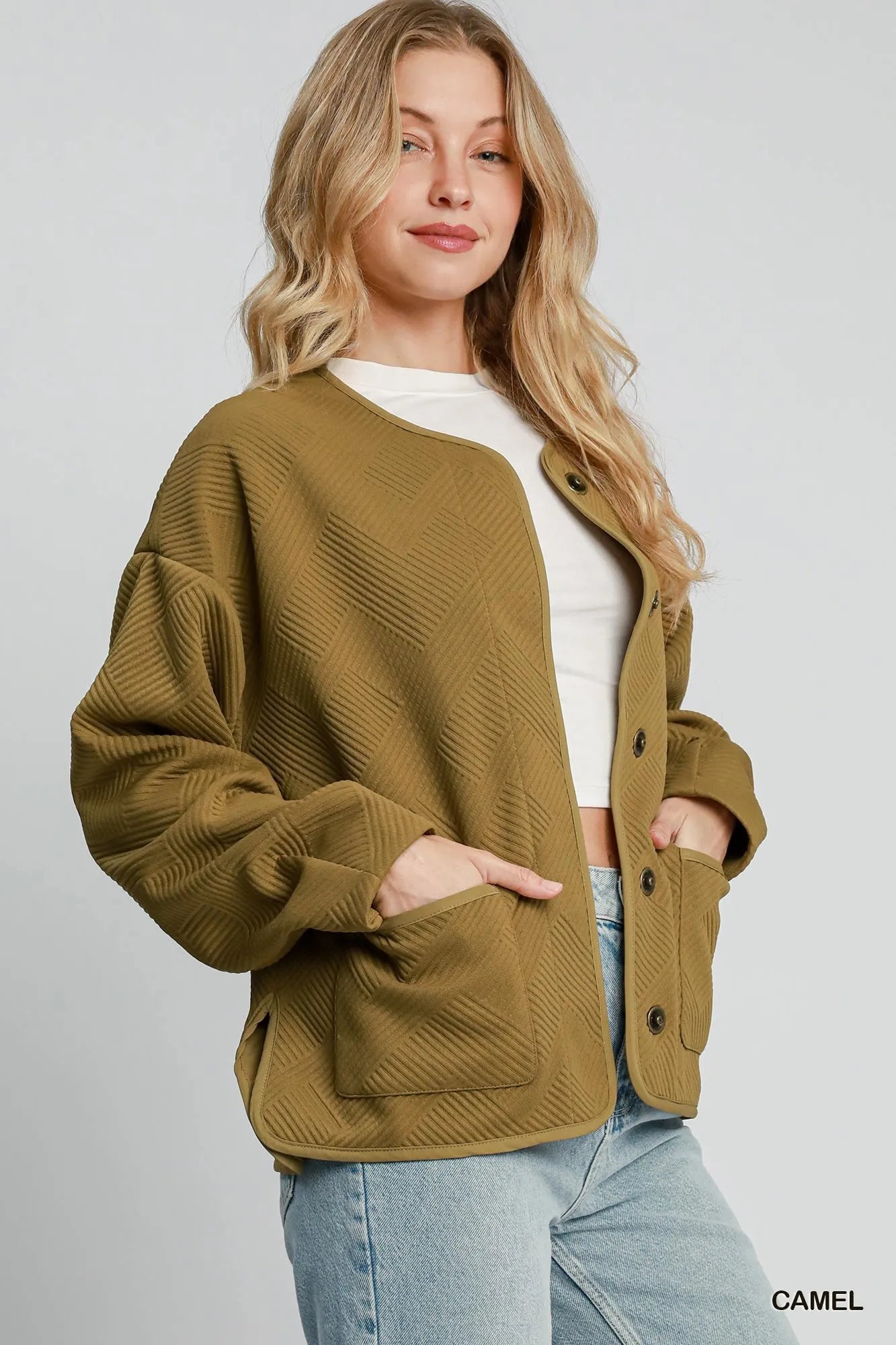 Umgee Camel Textured Jacquard Jacket