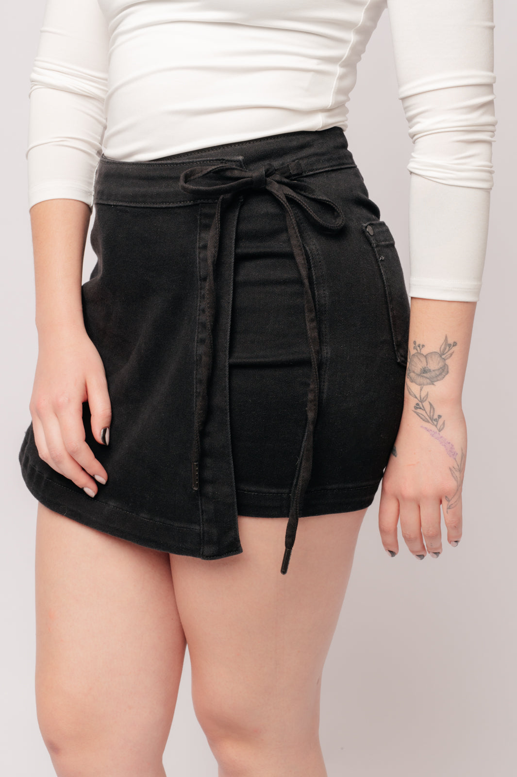 Judy Blue Bentli High Rise Side Tie Denim Skort in Black Denim