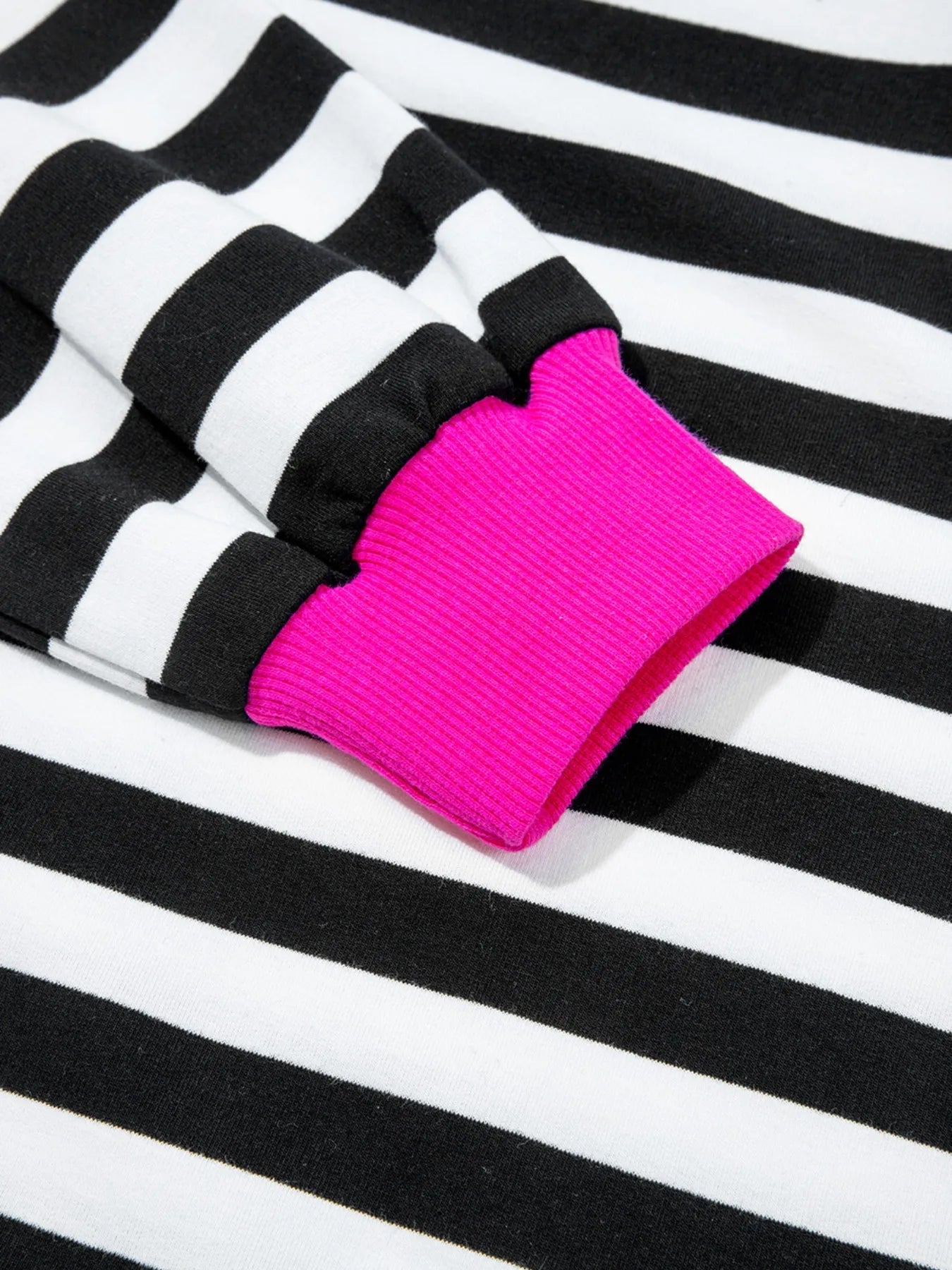 Preorder Black & White Stripe Contrast Ribbed Banding Long Sleeve Blouse and Loose Shorts Set