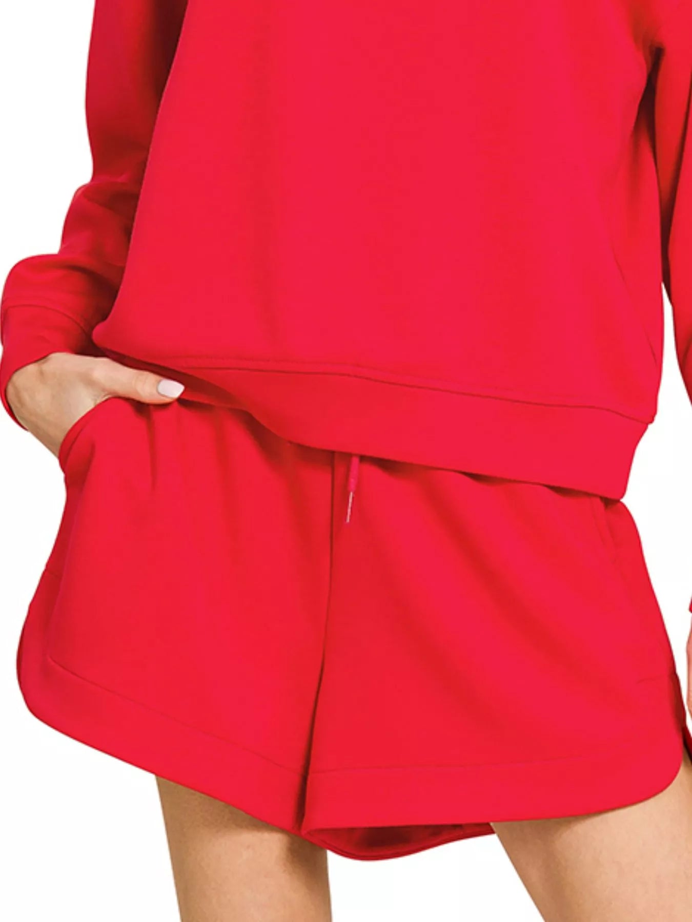 Zenana Ruby Scuba Long Sleeve Sweatshirt and Shorts Set